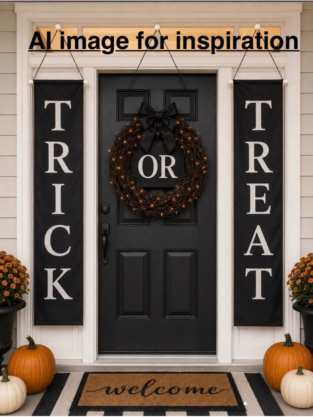 Large Halloween Trick Or Treat Front Door Banner 3 Piece Set Black Fabric New